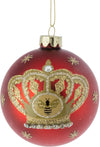 Matte Red Crown and Bee Glass Ornament